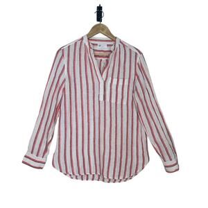 Gap 100% Linen Red Striped Linen Popover Tunic, Beachy Coastal Nautical Small